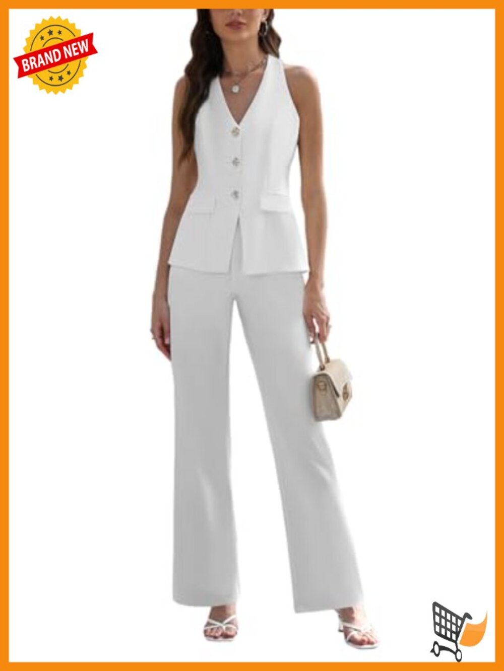 Dressy Casual 2 Piece Pantsuit Set Sleeveless Vest Straight Leg Pants Office